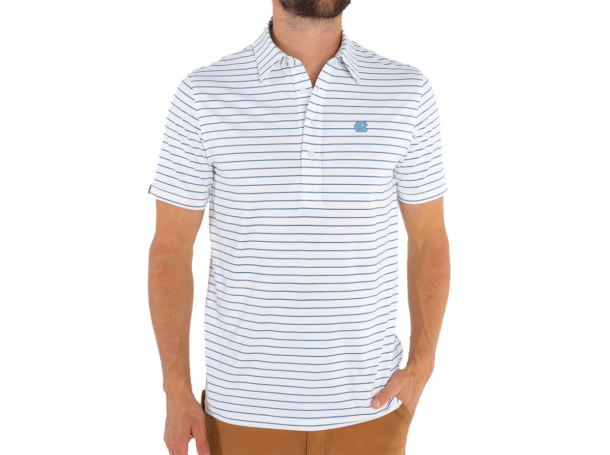Criquet North Carolina in Performance Sport Range Polo, UNC Interlock, Blue Stripe, view 1