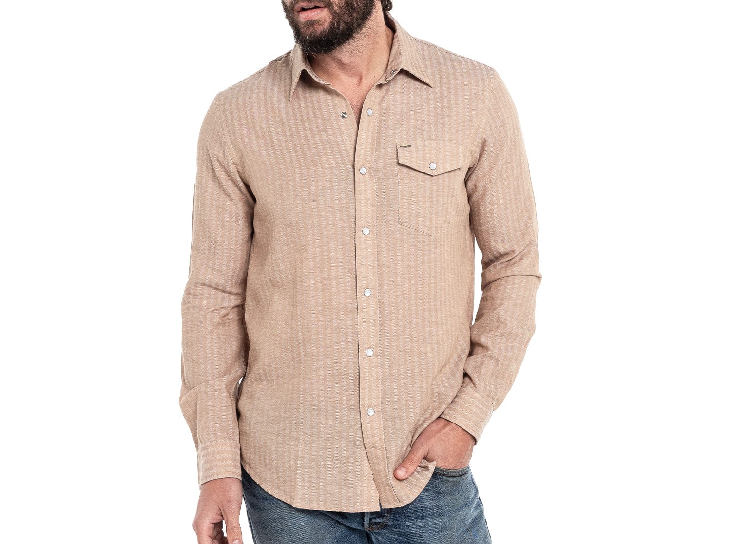 Long Sleeve Button Down - Chambray Stripe Pearl Snap - Natural – Criquet  Shirts