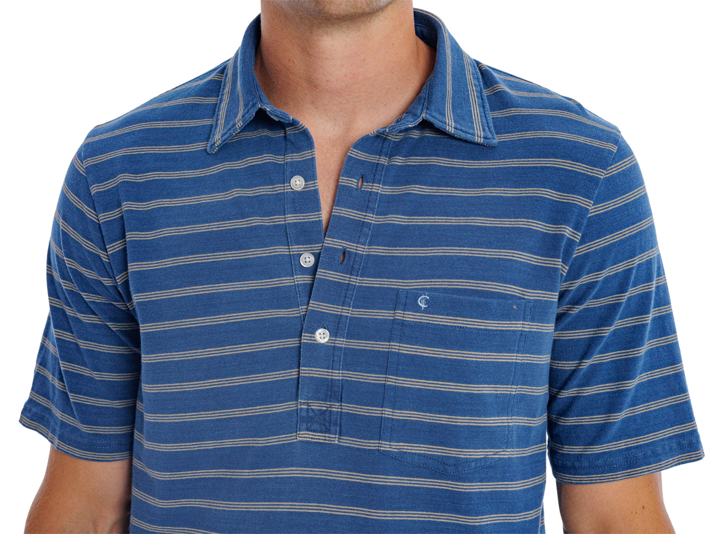 Indigo Knit Players Shirt - Indigo Stripe