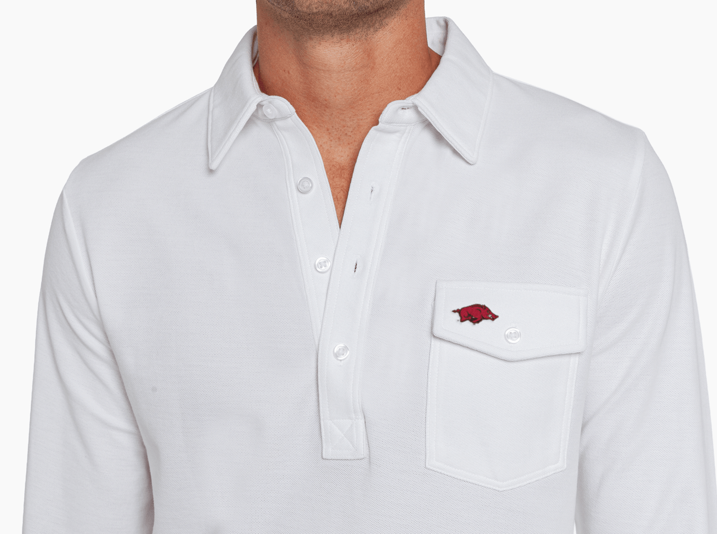 Criquet Arkansas Long Sleeve Players Shirt in Hog, White, view 2