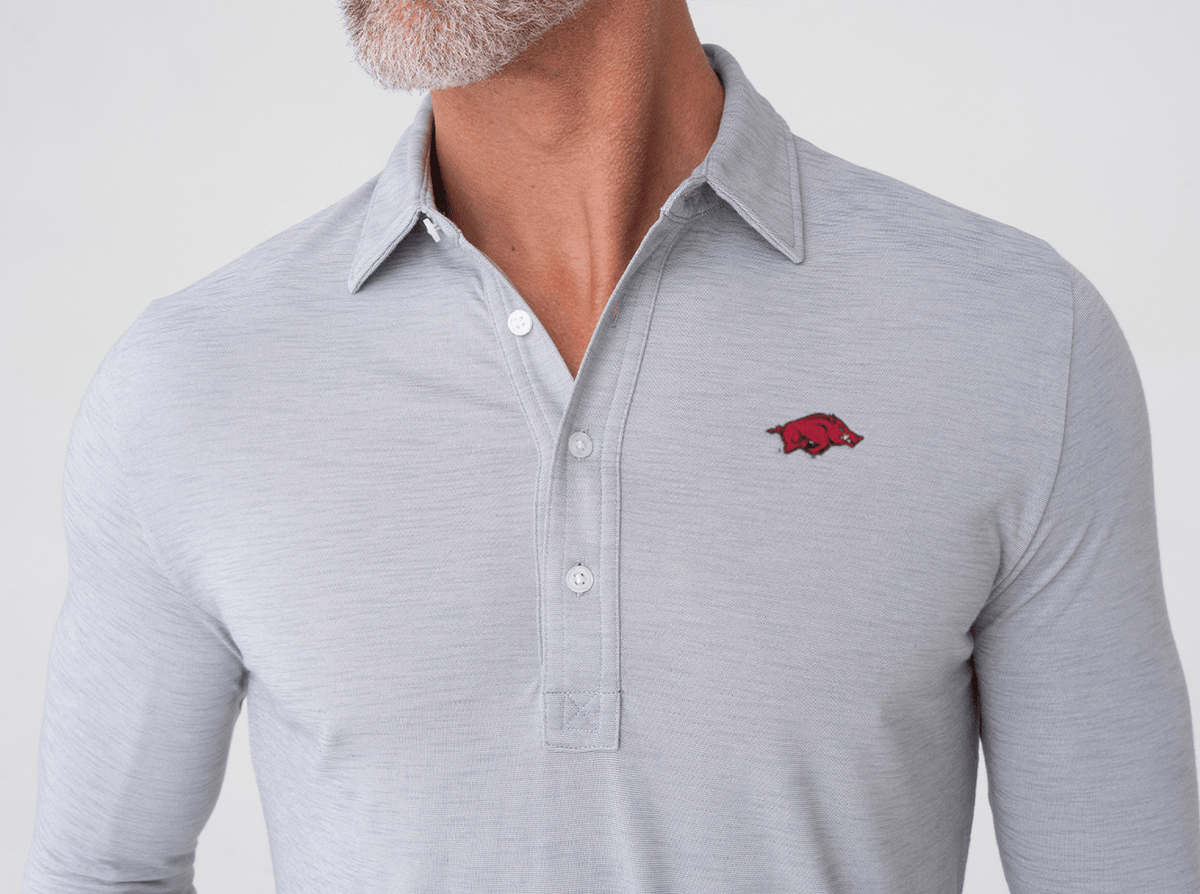 Criquet Arkansas Brrr Long Sleeve Range Polo in Hog, Silverado, view 2