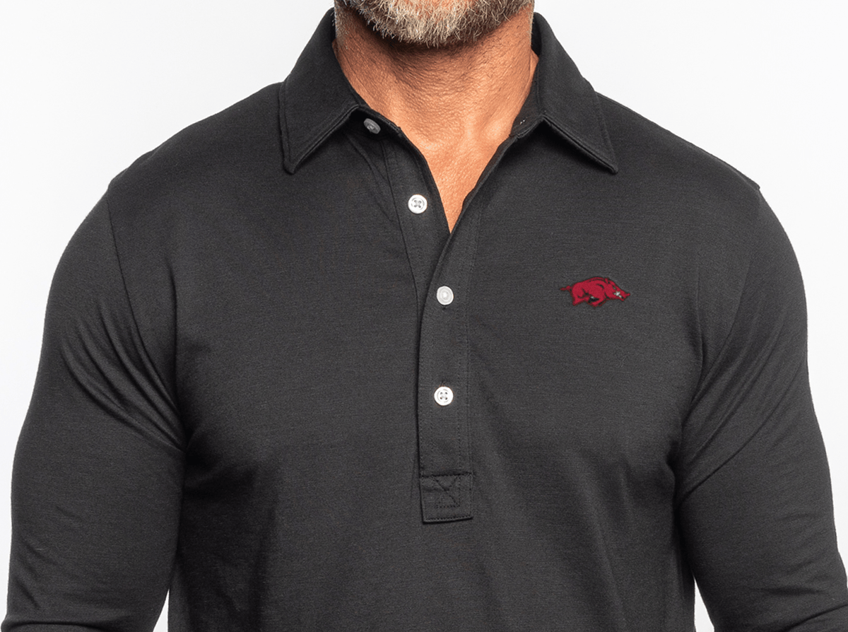 Criquet Arkansas Brrr Long Sleeve Range Polo in Hog, Black, view 2
