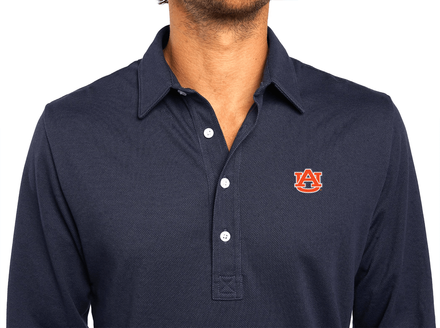 Criquet Auburn Jacquard Long Sleeve Range Polo in AU, Navy, view 2