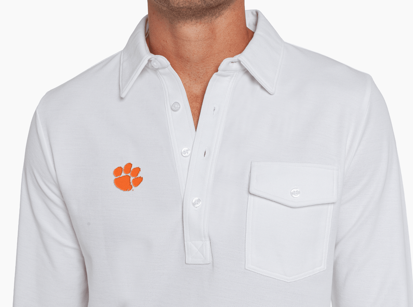 Criquet Clemson University in Long Sleeve Players Shirt, Paw, White, view 2