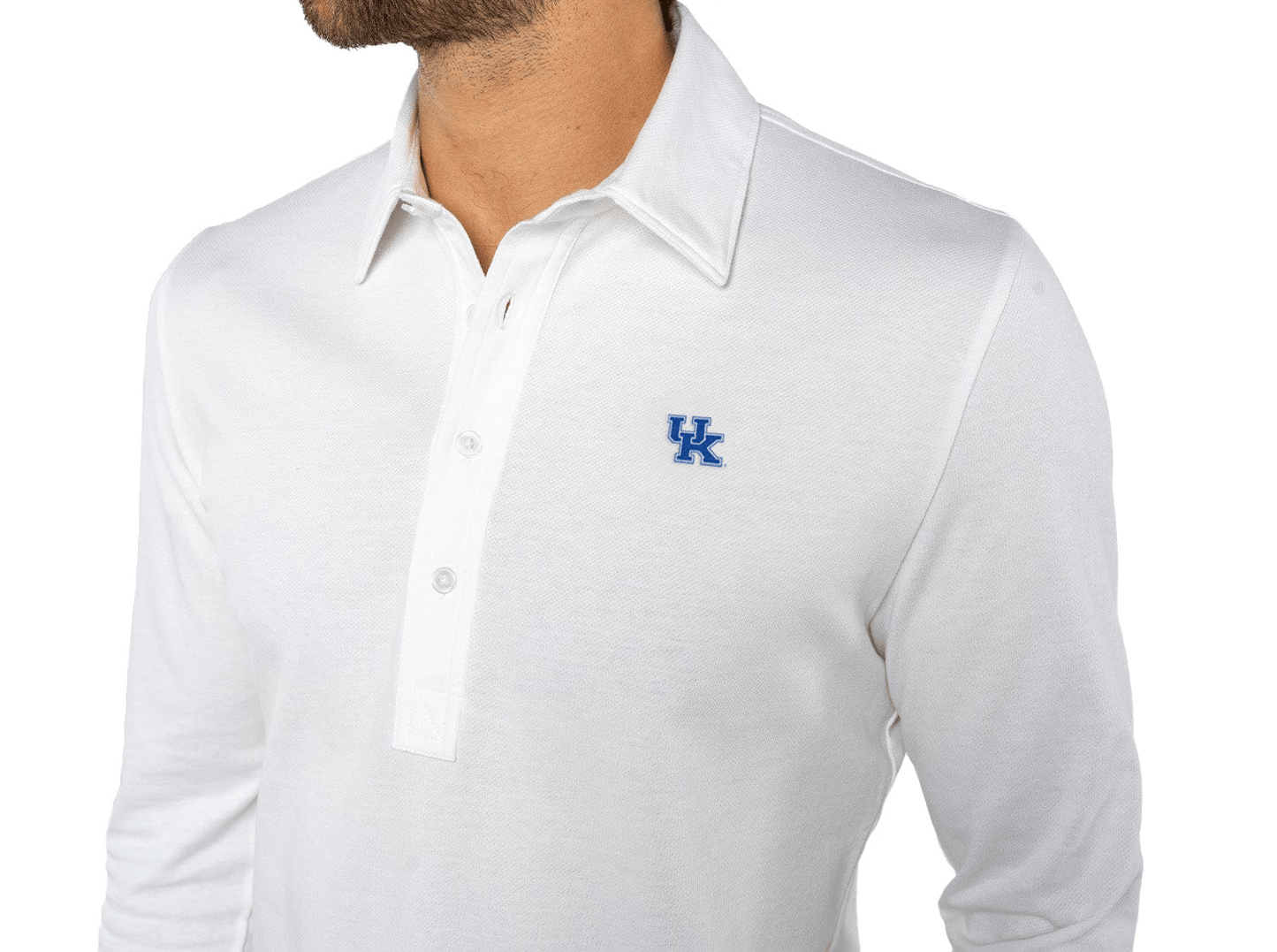 Criquet Kentucky Jacquard Long Sleeve Range Polo in UK Icon, White, view 2