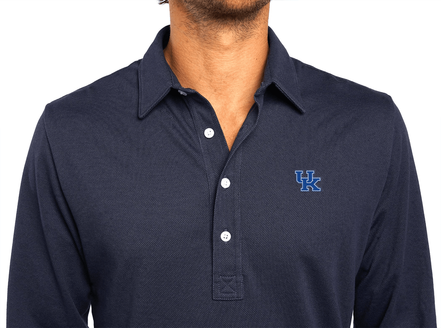 Criquet Kentucky Jacquard Long Sleeve Range Polo in UK Icon, Navy, view 2
