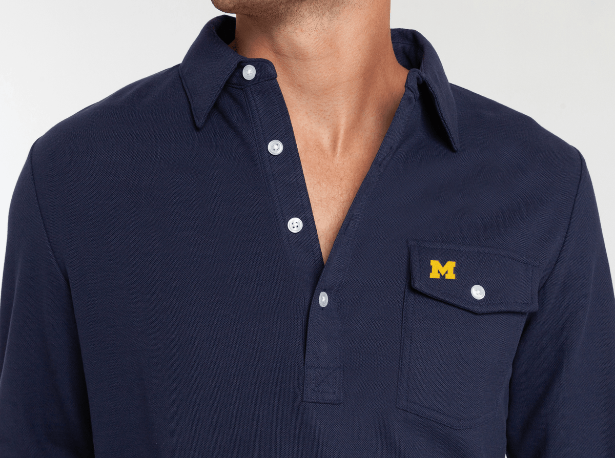 Michigan - Coach's Long Sleeve Players Shirt - M - Peacoat