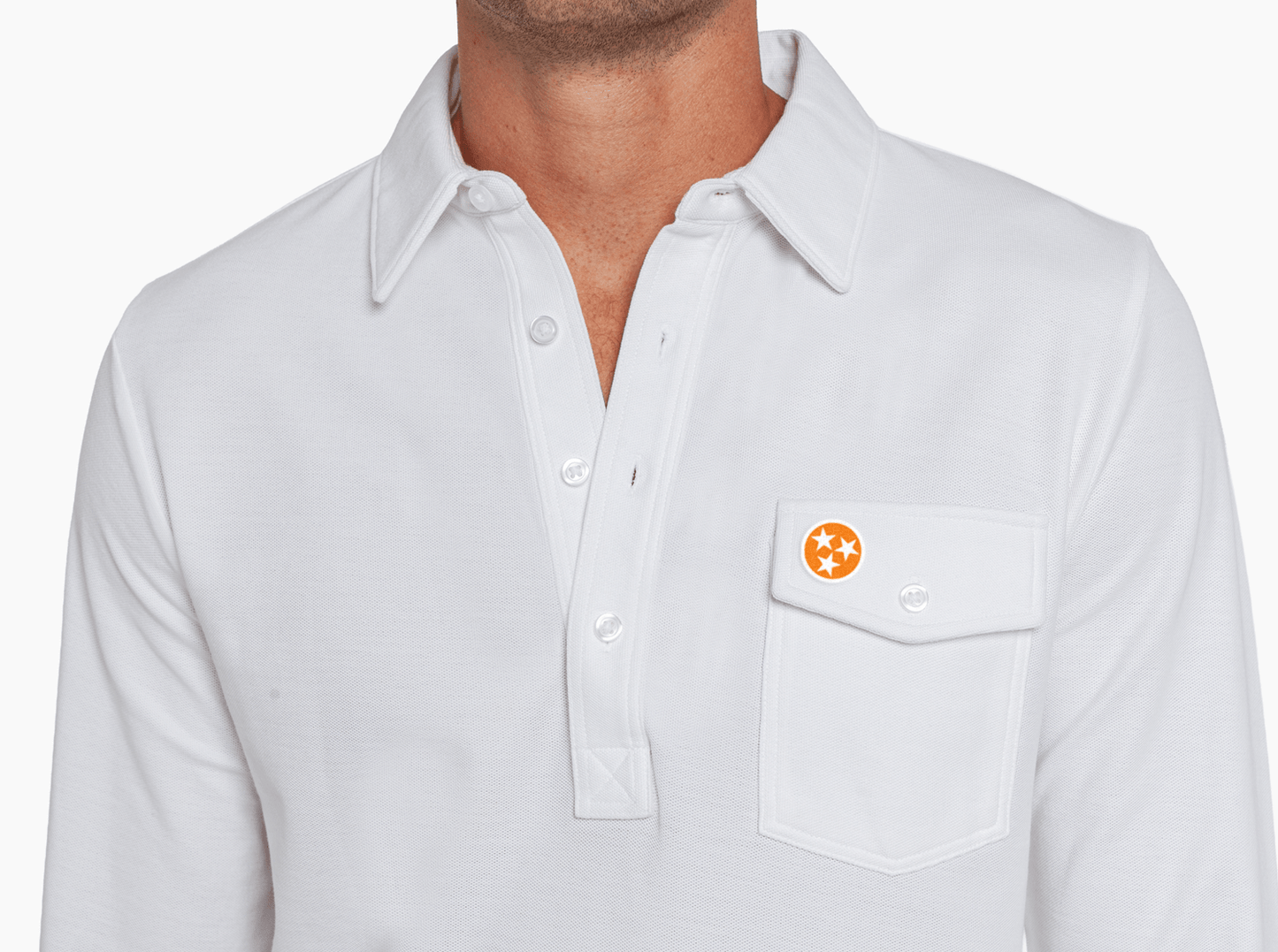 Criquet Tennessee Long Sleeve Players Shirt in 3 Stars, White, view 2