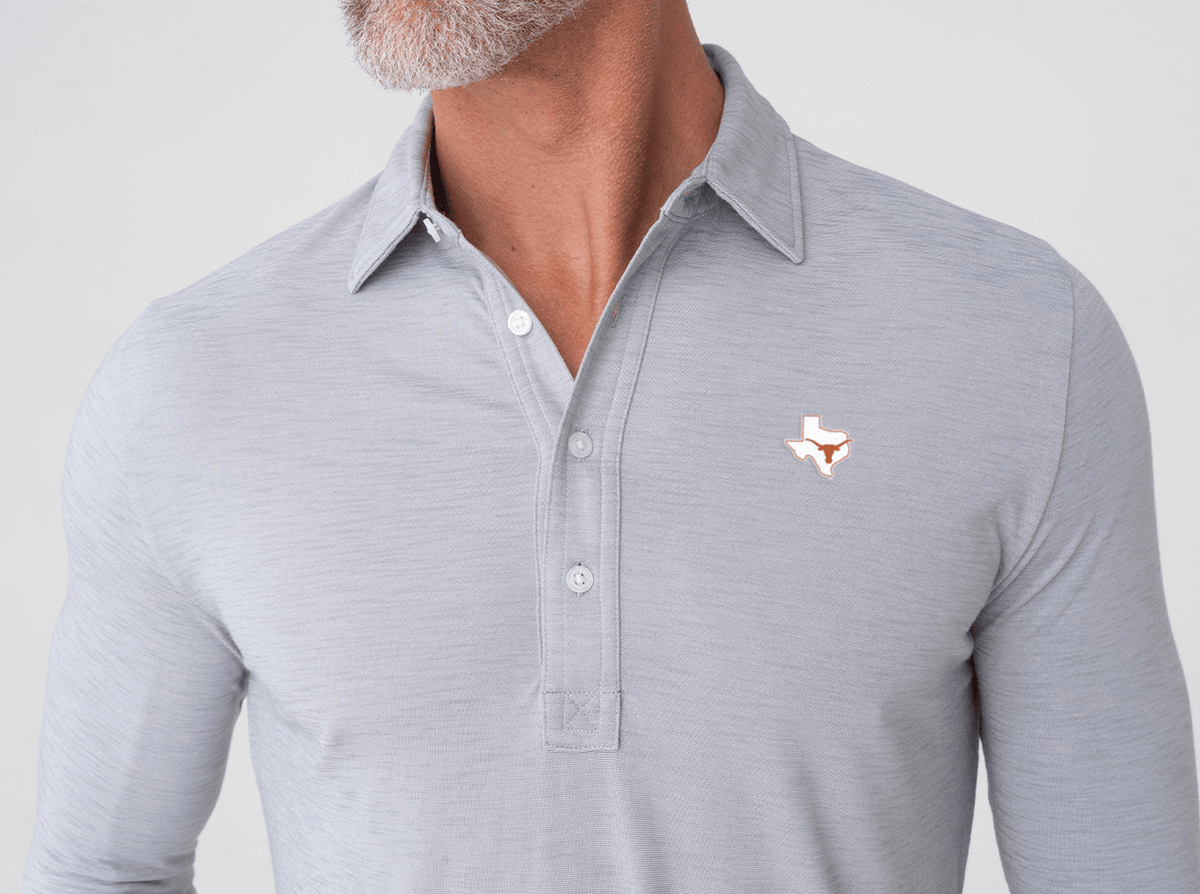 Criquet Texas Brrr Long Sleeve Range Polo in State Horn, Silverado, view 2