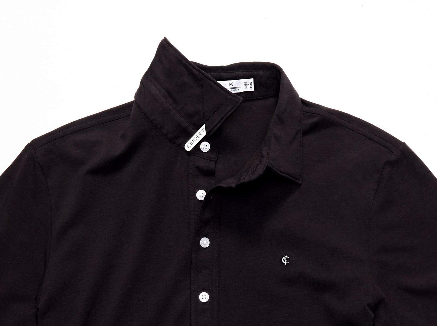 Criquet Slim Fit Top-Shelf Range Polo in Bethpage Black, close-up detail