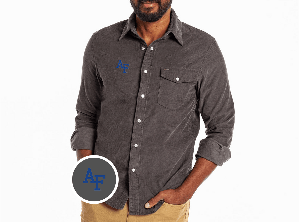 Criquet Air Force Corduroy Pearl Snap in Interlock, Charcoal, view 1