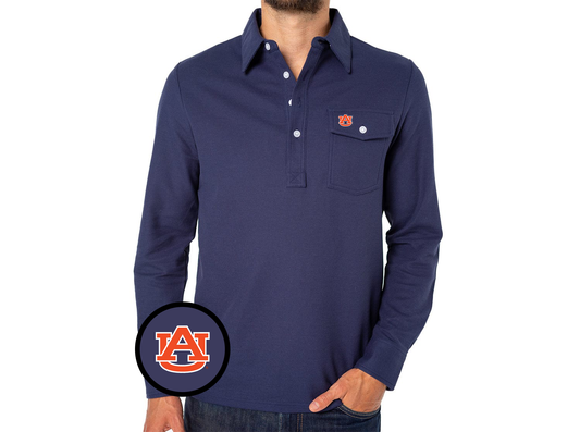 Auburn - Coach's Long Sleeve Players Shirt - AU Interlock - Peacoat