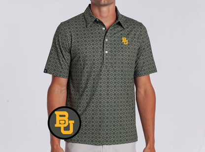 Baylor - Coach's Range Polo - BU - Durango Print Green