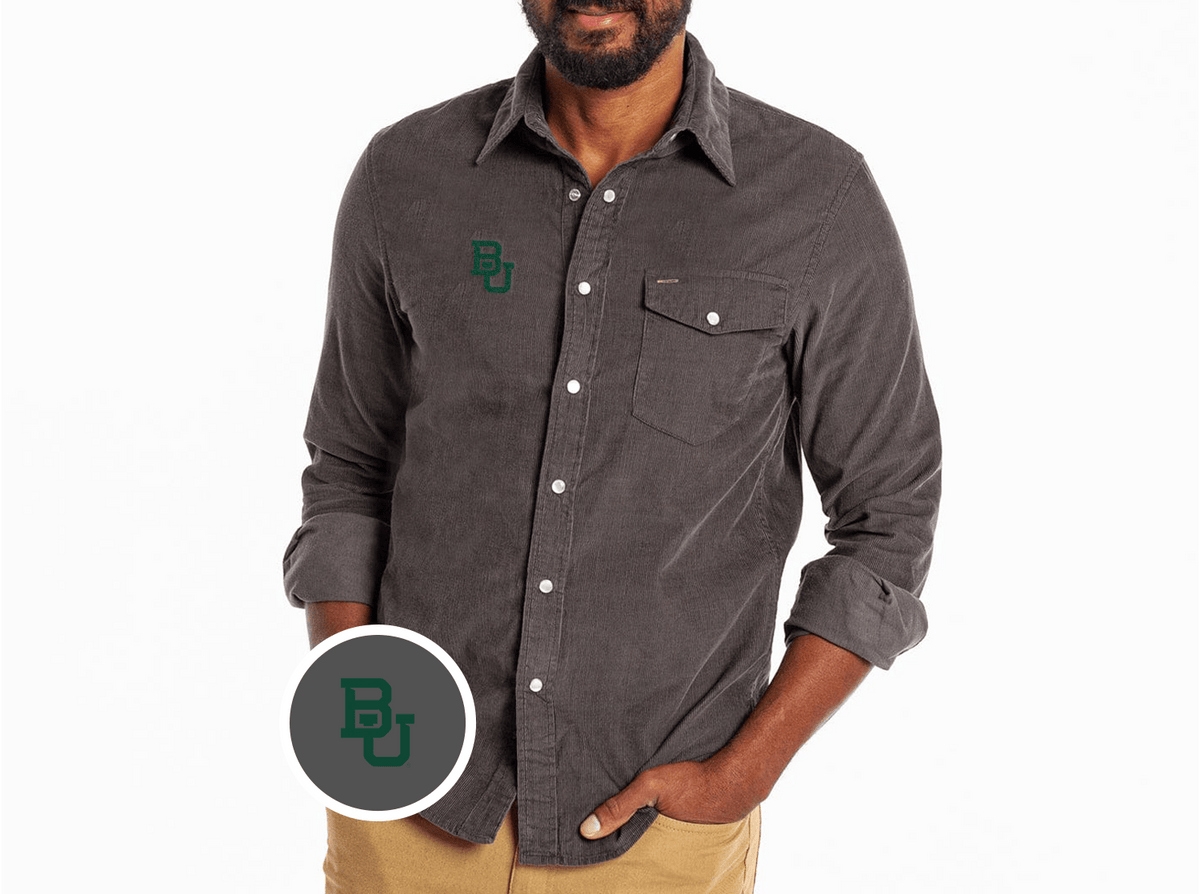 Criquet Baylor Corduroy Pearl Snap in BU, Charcoal, view 1