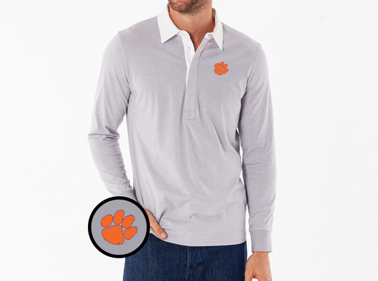 Clemson - Coach's Rugby Shirt - Paw - Grey Microstripe