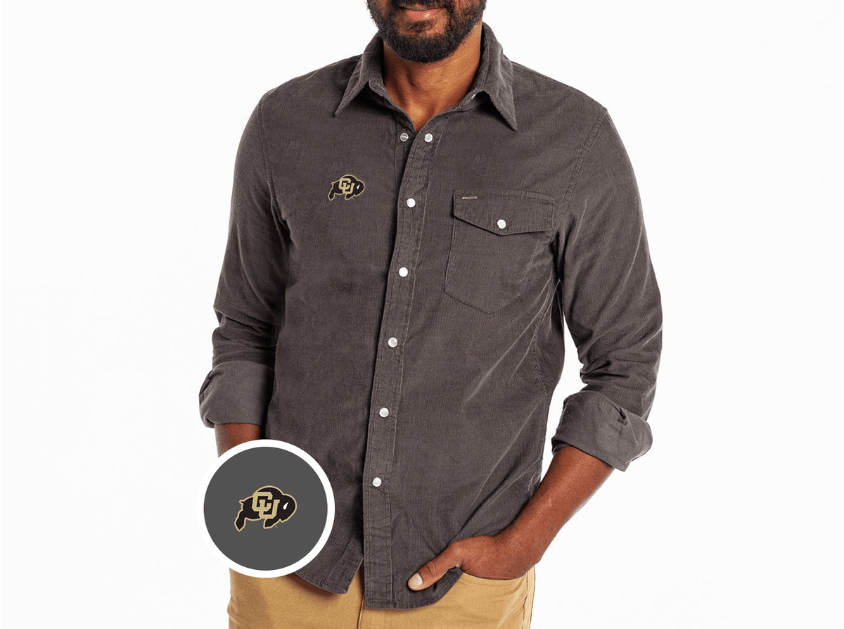 Criquet Colorado Corduroy Pearl Snap in Buffalo, Charcoal, view 1