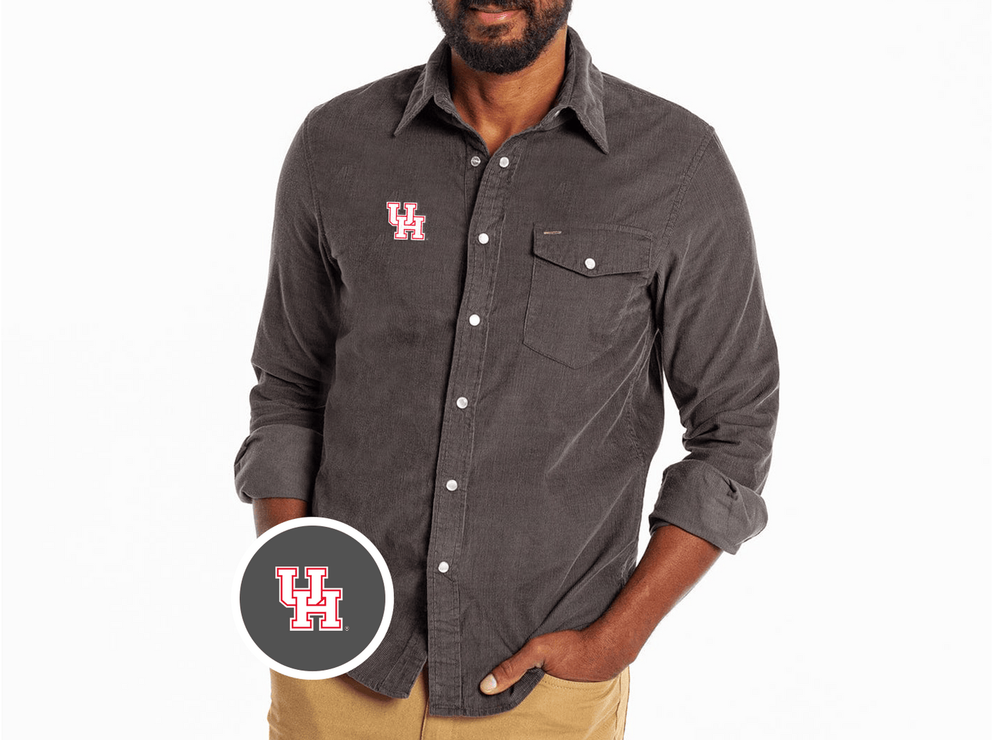Criquet Houston in Corduroy Pearlsnap, Interlock, Charcoal, view 1