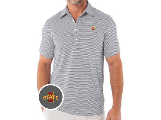 Iowa State University - Sport Range Polo - I State - Hobby Stripe Grey