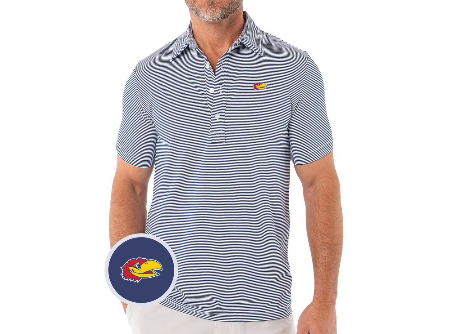 Kansas University - Sport Range Polo - Jayhead - Hobby Stripe Navy/White