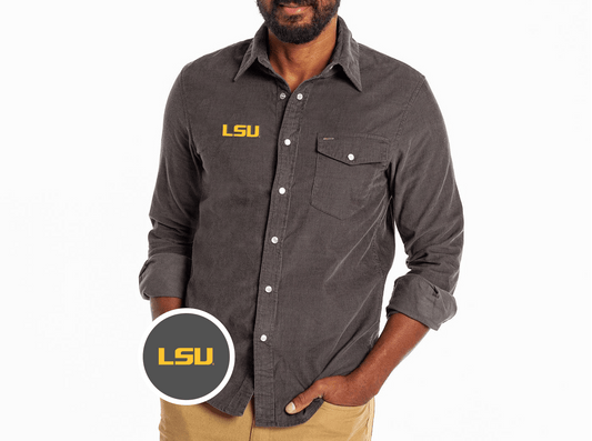 LSU - Corduroy Pearl Snap - LSU - Charcoal