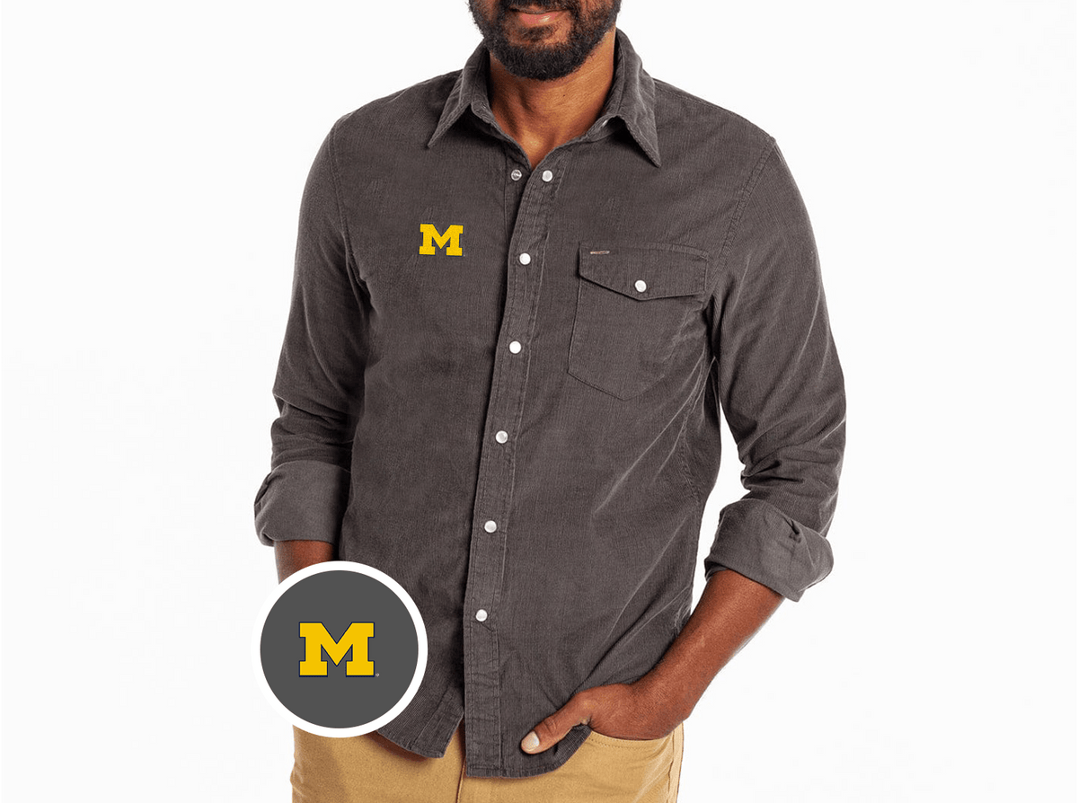 Criquet Michigan Corduroy Pearl Snap in M Logo, Charcoal, view 1
