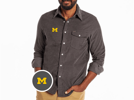 Michigan - Corduroy Pearl Snap - M Logo - Charcoal