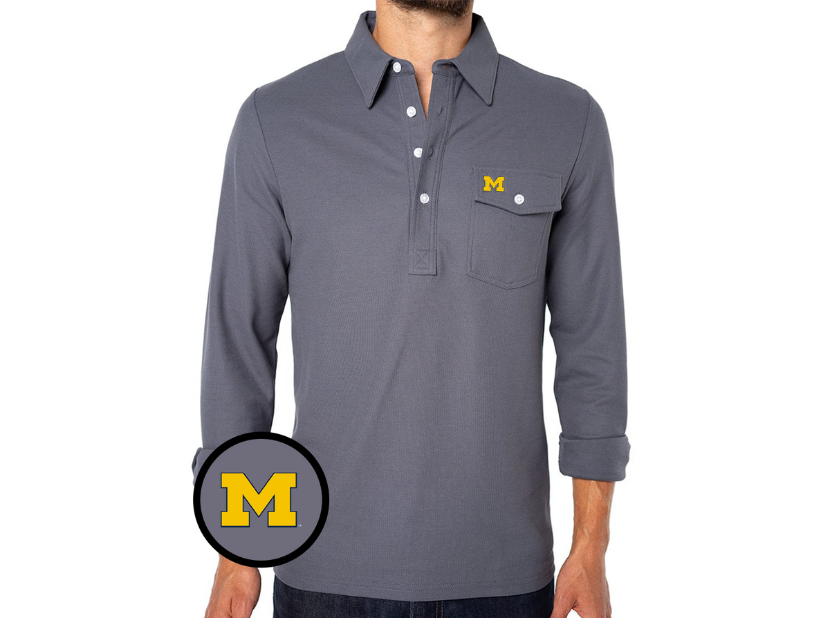 Michigan - Coach's Long Sleeve Players Shirt - M - Blue Steel