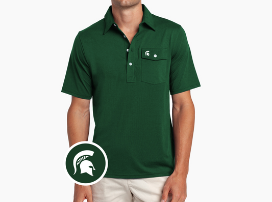 Michigan State - Coach's Players Shirt - Spartan Helmet - Dark Green