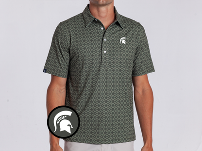 Michigan State - Coach’s Range Polo - Spartan Head - Durango Print Green