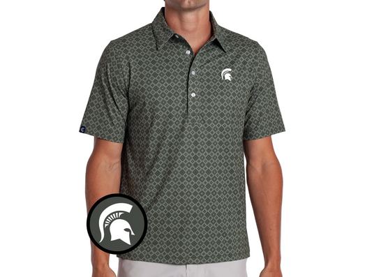 Michigan State - Coach’s Range Polo - Spartan Head - Durango Print Green