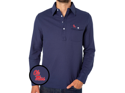 Ole Miss - Coach's Long Sleeve Players Shirt - Ole Miss Stacked - Peacoat