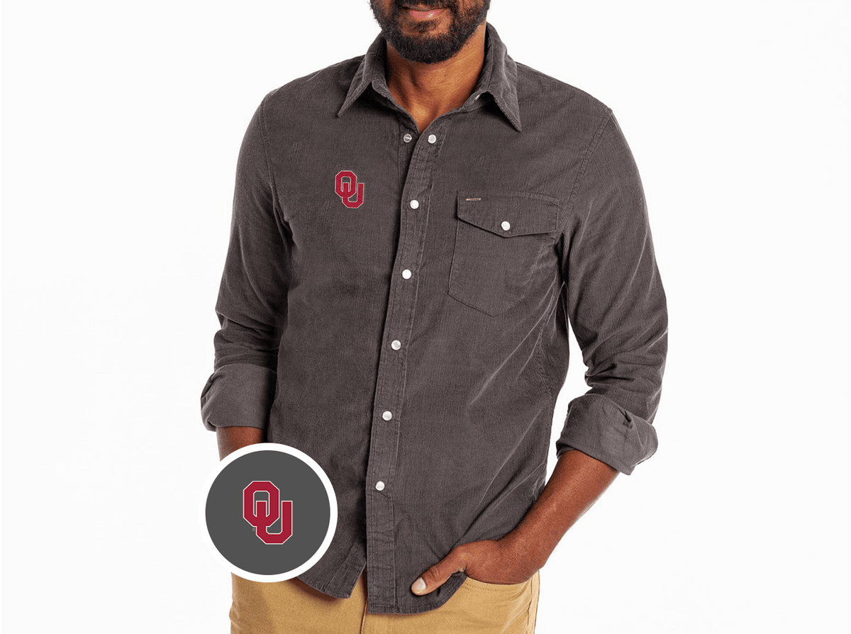 Criquet Oklahoma Corduroy Pearl Snap in OU, Charcoal, view 1