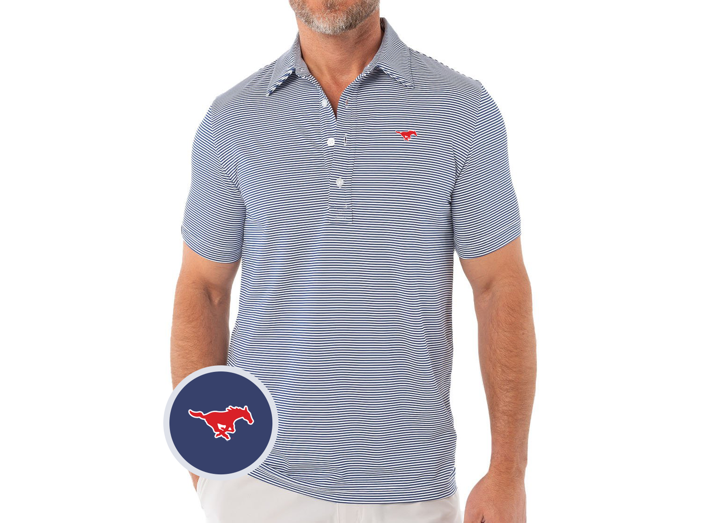 SMU - Sport Range Polo - Mustang - Hobby Stripe Navy/White