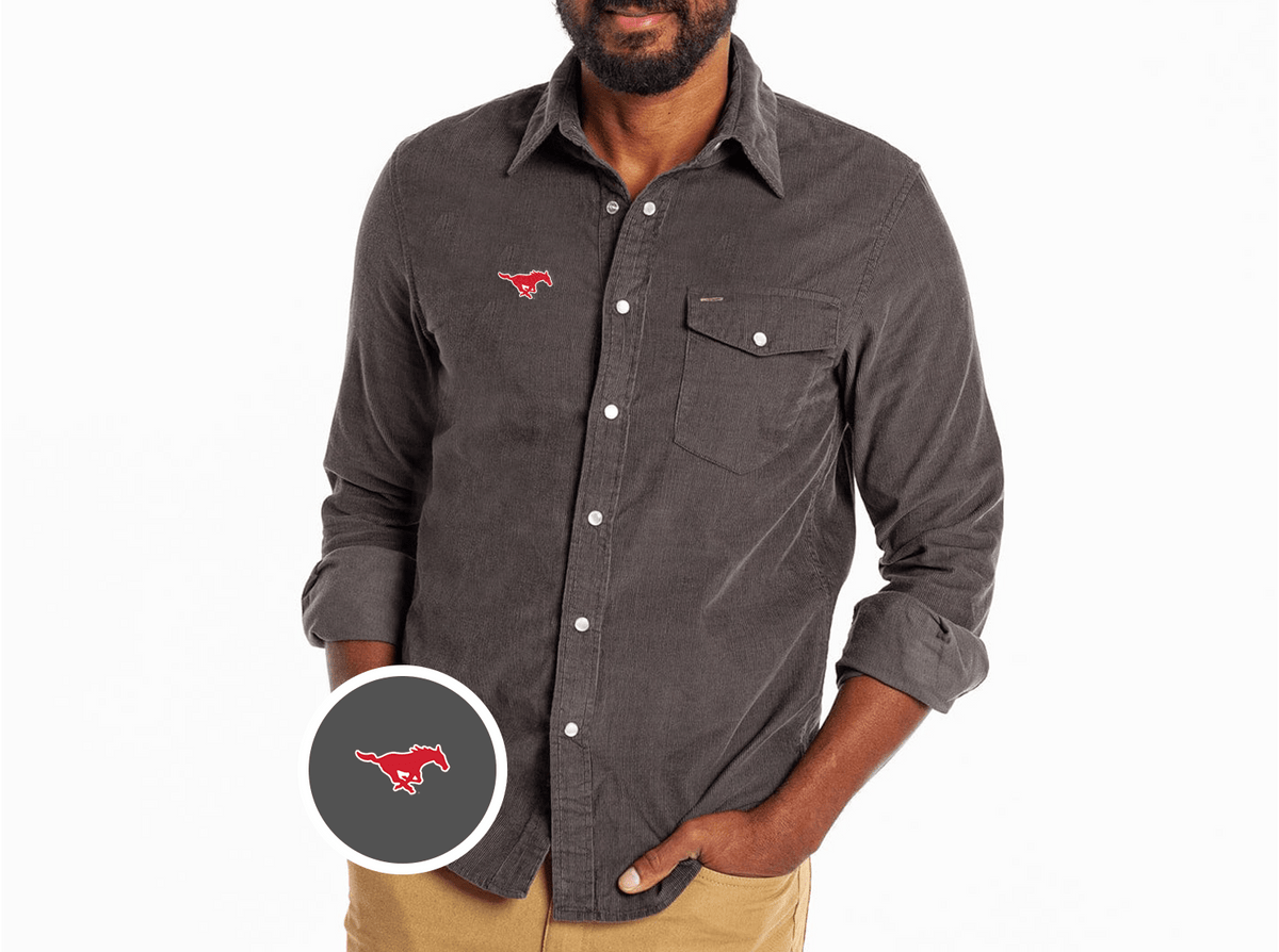Criquet SMU Corduroy Pearl Snap in Mustang, Charcoal, view 1