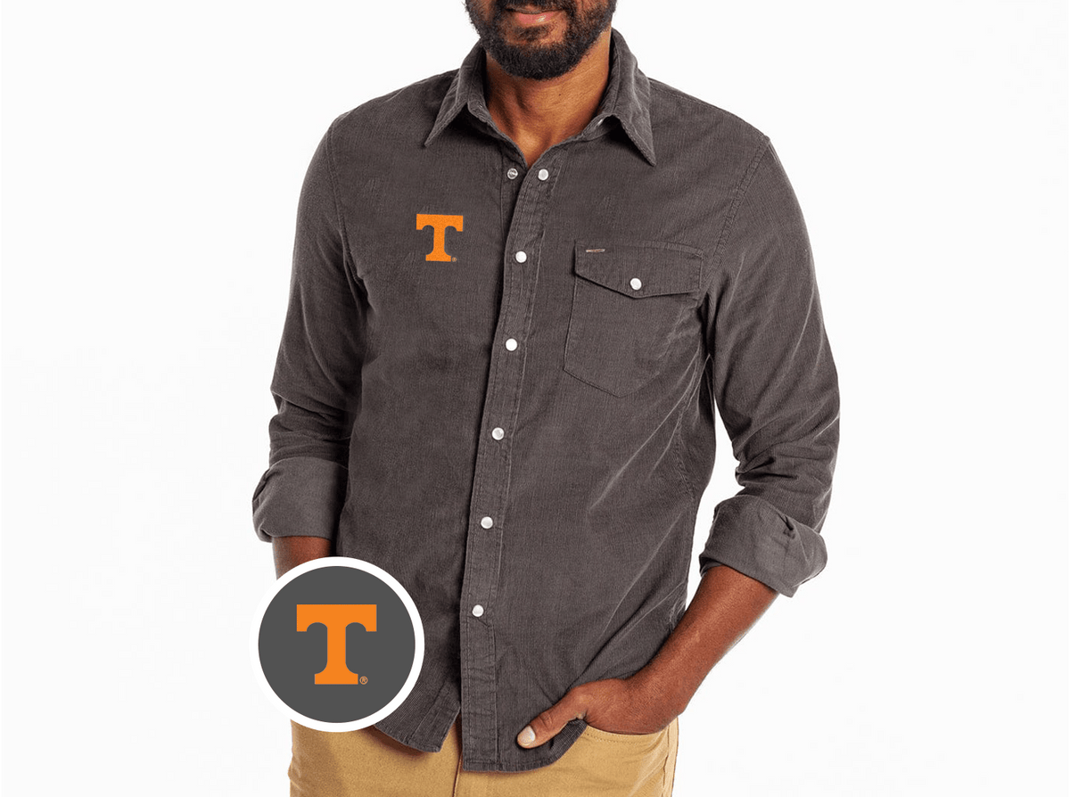 Criquet Tennessee Corduroy Pearl Snap in T, Charcoal, view 1