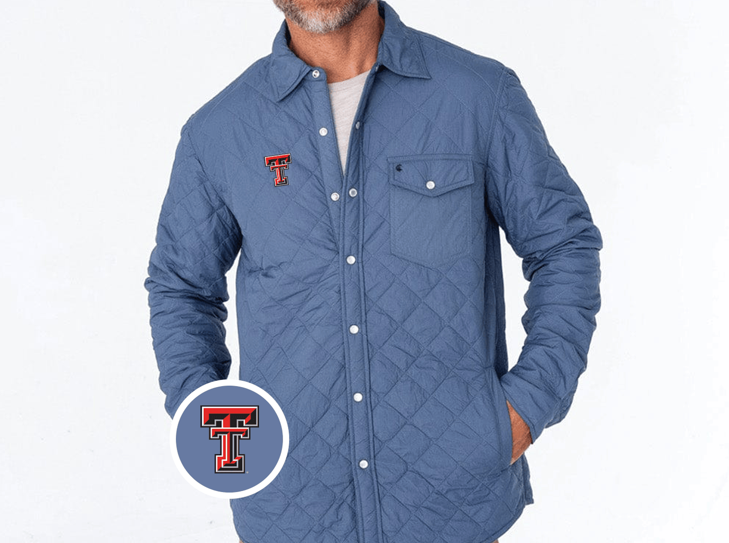 Texas Tech - Quilted Shacket - TT Mark - Slate Blue
