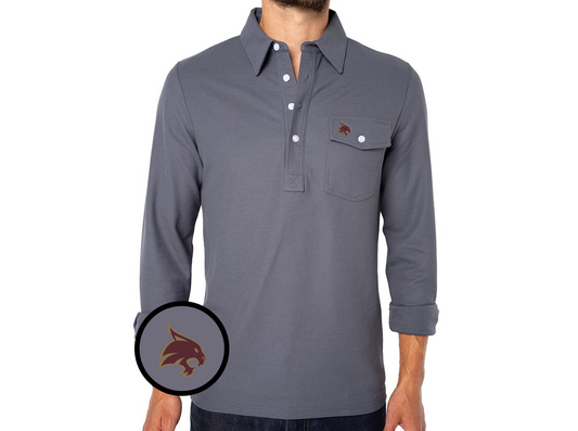 Texas State - Coach's Long Sleeve Players Shirt - Bobcat - Blue Steel