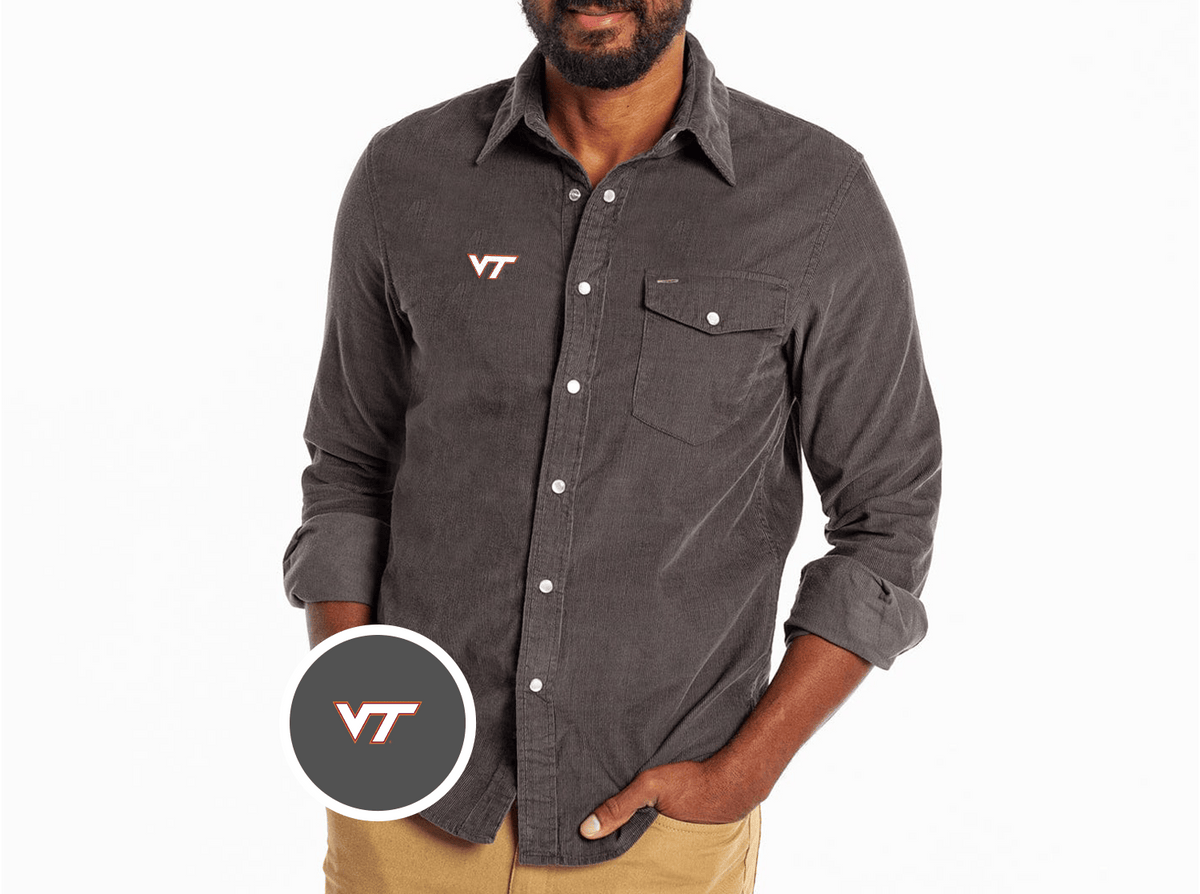 Criquet Virginia Tech Corduroy Pearl Snap in VT, Charcoal, view 1