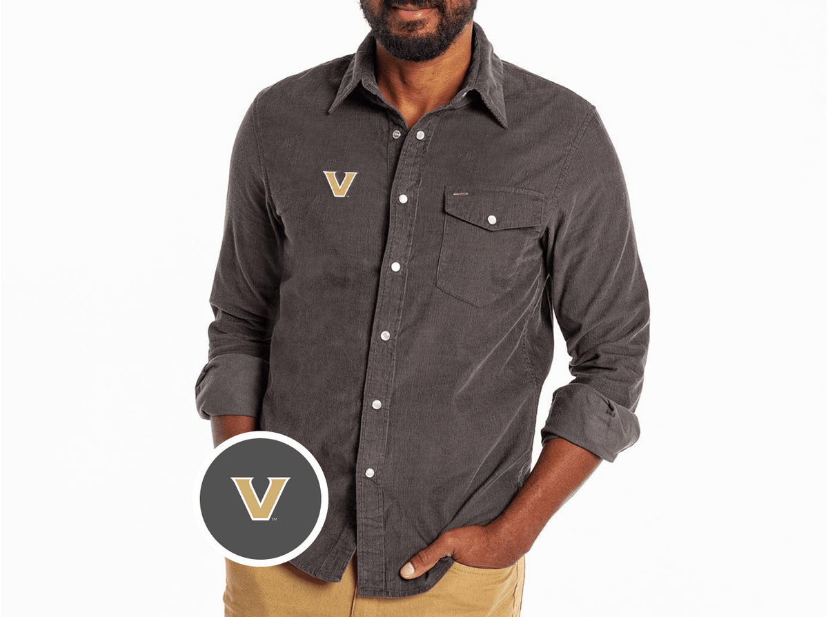 Criquet Vanderbilt Corduroy Pearl Snap in V, Charcoal, view 2