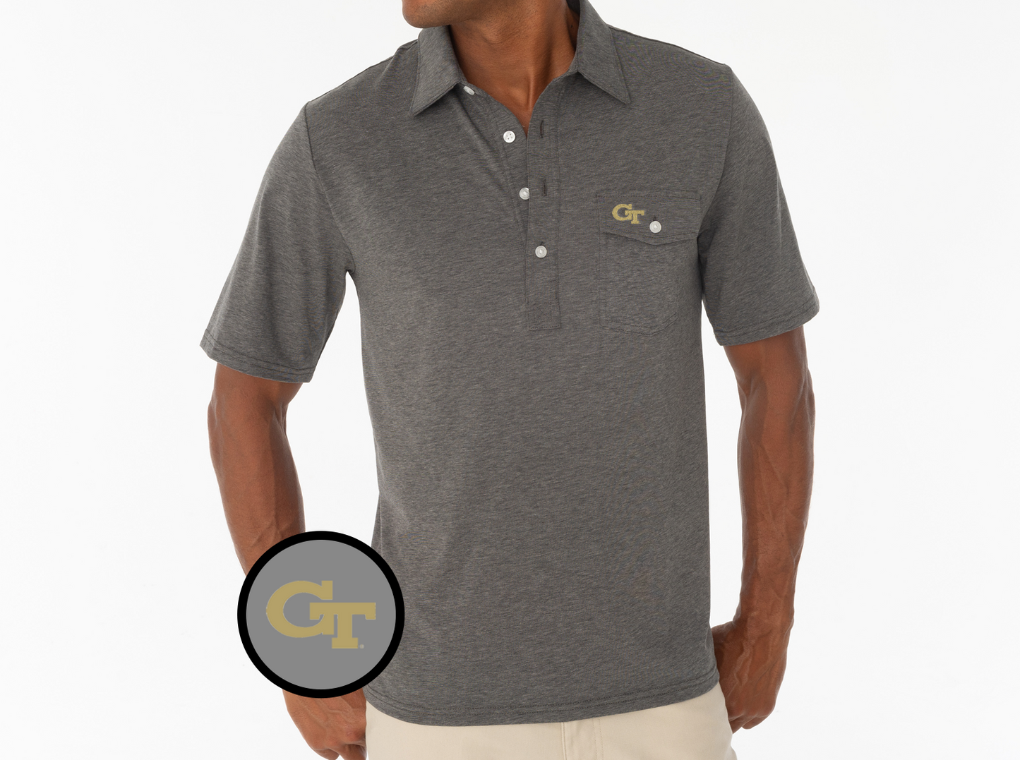 Georgia Tech - Coach's Players Shirt - GT No Outline - Heather Grey