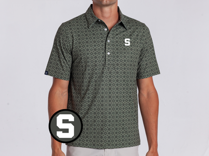 Michigan State - Coach’s Range Polo - S - Durango Print Green