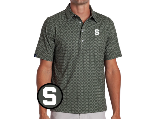 Michigan State - Coach’s Range Polo - S - Durango Print Green