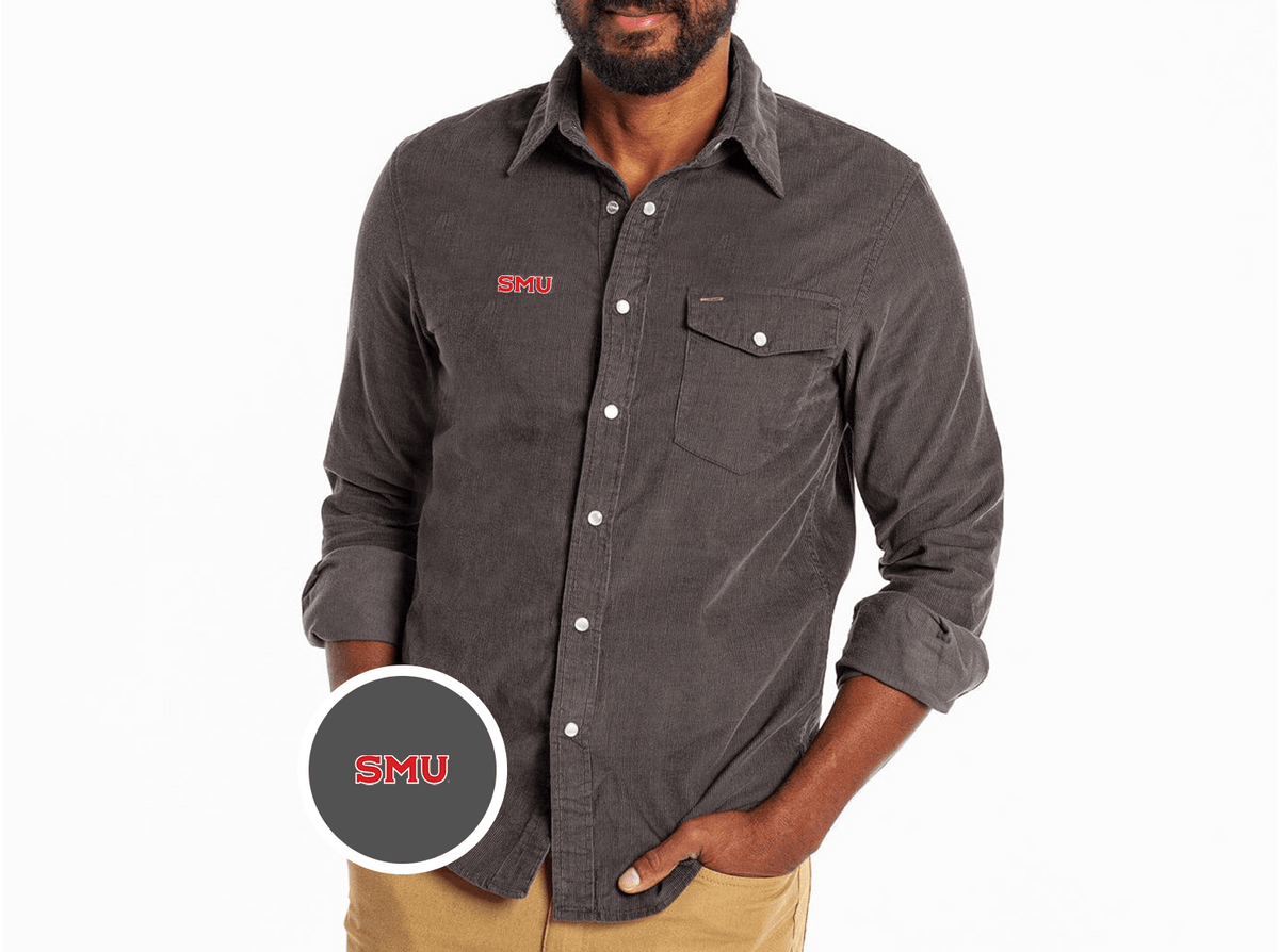 Criquet SMU- Corduroy Pearl Snap in SMU, Charcoal, view 1