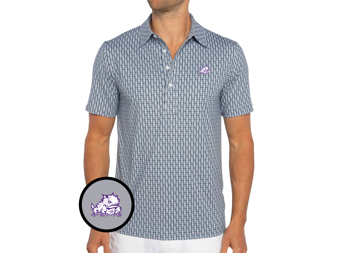 TCU - Coach's Range Polo - Horned Frog - Solo Print Grey