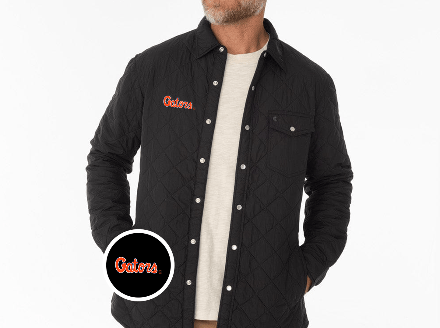 Florida - Quilted Shacket - Gator Text - Black