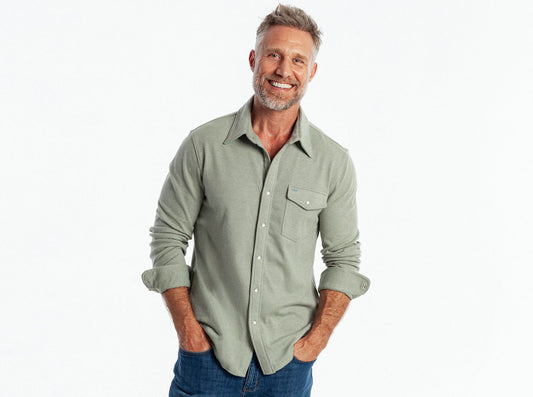 Chill-Knit Twill Pearl Snap - Olive