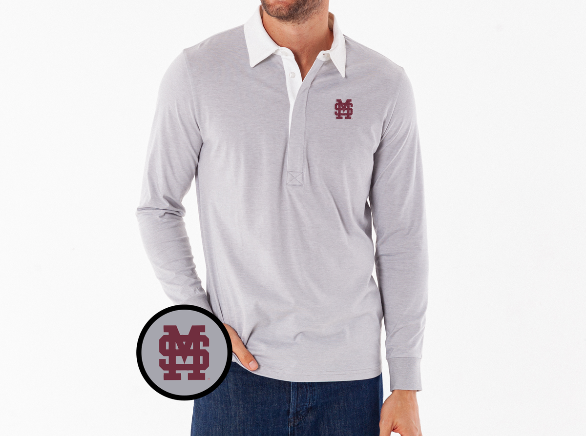 Mississippi State - Coach's Rugby Shirt - MS Interlock - Grey Microstripe