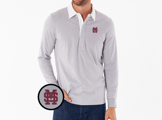 Mississippi State - Coach's Rugby Shirt - MS Interlock - Grey Microstripe