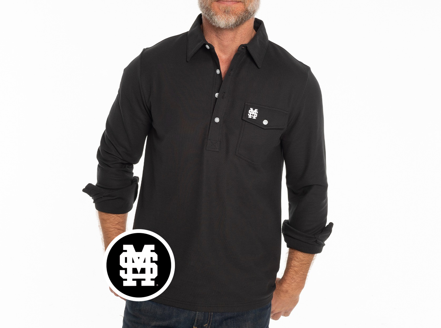 Mississippi State - Coach's Long Sleeve Players Shirt - Interlock - Blackstone
