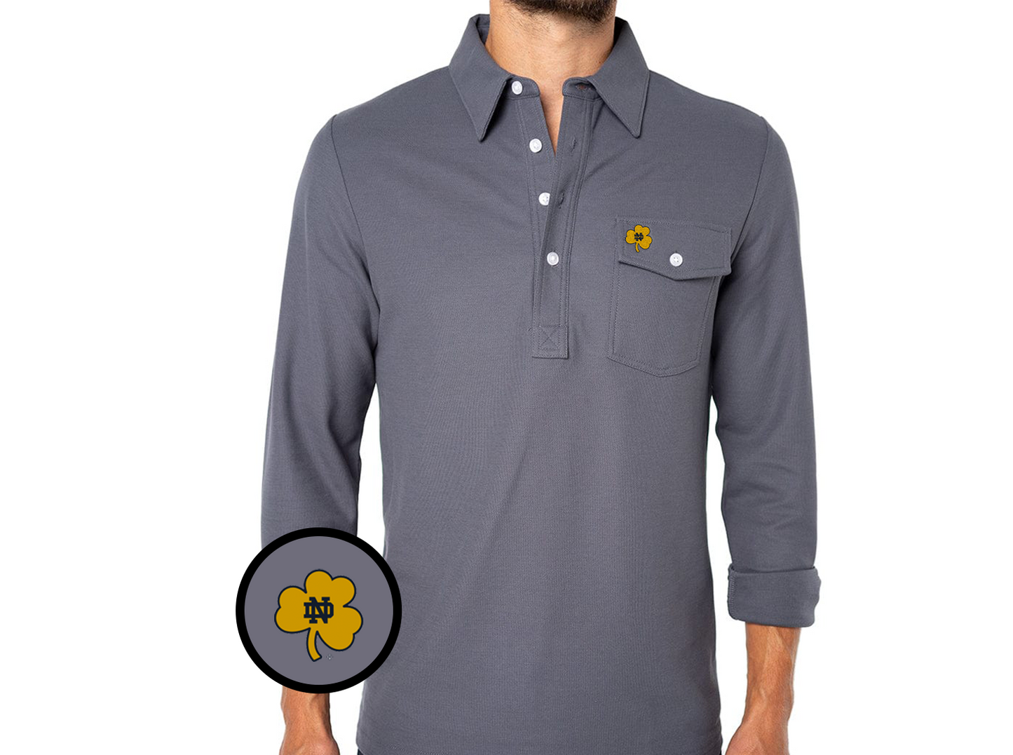 Notre Dame - Long Sleeve Players Shirt - Shamrock - Blue Steel